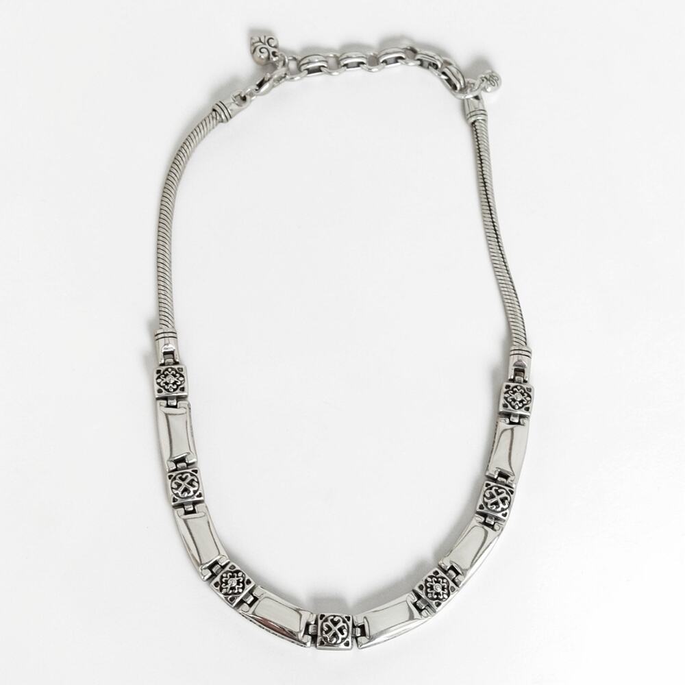 Brighton Tribeca Vintage Rectangular Bar Link Necklace Silver Plated Retired